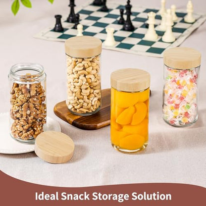 DRKIO 24 Oz Overnight Oats Containers with Bamboo Lids - 4 Pack Glass Storage Jars with Airtight Lids Wide Mouth Mason Food Jars Great for Meal Prep Salad Chia Pudding Snacks Yogurt Sugar Spice - color: 24 Oz - Natural