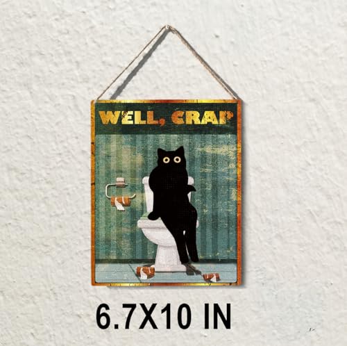 wall-pediments MP 471 Well, Crap Black Cat Toilet Plaque, 6.7 x 10 Inches Hilarious Bathroom Decor - color: Generic 9956