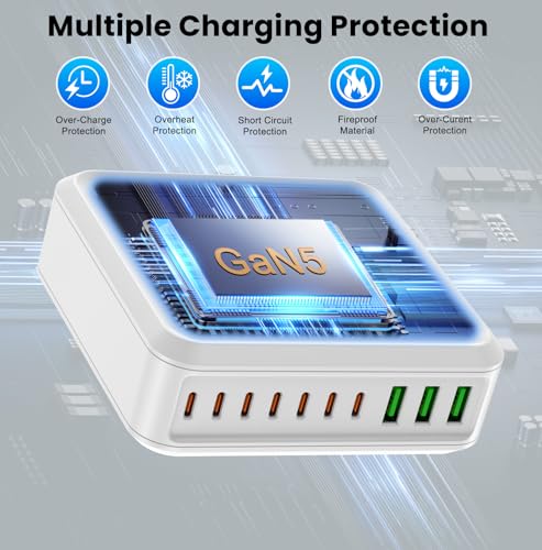 780W USB C Charger Block Fast 10-Port USB C Charging Station GaN PD 120W Laptop Charger Adapter for MacBook Pro/Air, DELL, iPad, iPhone, Samsung Galaxy White - color: White