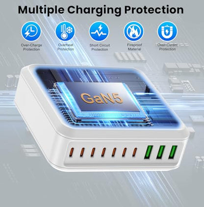 780W USB C Charger Block Fast 10-Port USB C Charging Station GaN PD 120W Laptop Charger Adapter for MacBook Pro/Air, DELL, iPad, iPhone, Samsung Galaxy White - color: White