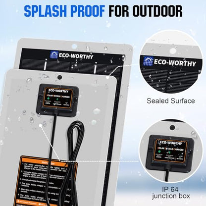 ECO-WORTHY 2.5W Solar Car Battery Charger Maintainer 12V Waterproof Solar Panel Portable Solar Trickle Charger for Car Truck Boat Lawn Mower RV Trailer Tractor Utility Vehicle Battery - size: 2.5W