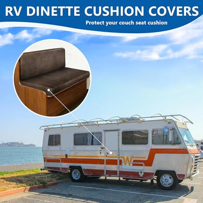 ANARACHON Leather Look RV Camper Dinette Cushion Covers, Washable RV Couch Cushion Covers Dinette Booth Seats Stretchable Camper Seat Covers (02 Brown, 1 Set) - color: 02 Brown, size: 1 Set