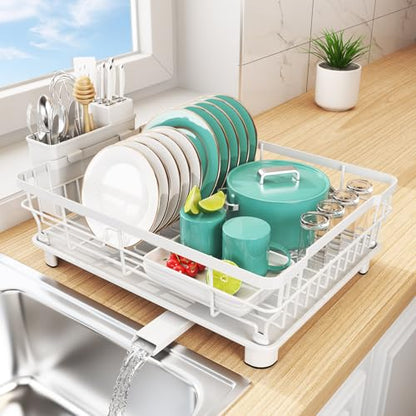 Dish Drying Rack - Space Saving Dish Rack - Dish Racks for Kitchen Counter with Drainboard,Rustproof Dish Drainer with Removable Utensil Holder,White - color: 1 Tier-white