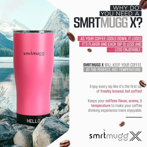 SMRTMUGG X Heated Coffee Mug 19 oz., 8 Hour Battery Life, Self-Heating, Adjustable Temp Controlled, LCD Screen, Includes Cover with Magnetic Slider (Pink) - color: Pink