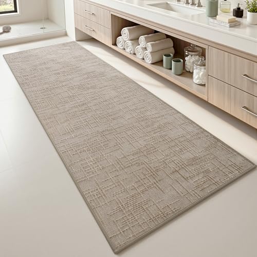 AMOAMI Bath Mat Non Slip Super Absorbent Quick Dry Bath Mats for Bathroom Floor Rubber Backing Washable Bathroom Rugs Modern Woven Jacquard Mat, Beside Tub Bath Rugs, 2' x 5', Brown - color: Brown, size: 2' x 5'