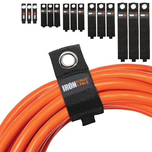 Iron Forge Cable Extension Cord Wrap Organizer, 15 Piece Multi-Pack - 3 Pieces of Small, Medium, Large, XL and XXXL Hook and Loop Wraps Up to 50 lbs - size: Assorted (3S/3M/3L/3XXL/3XXXL)