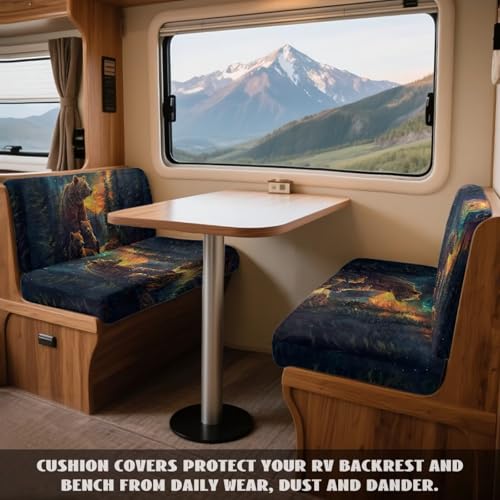 Bear Forest Pattern 2 Pcs RV Dinette Cushion Covers Anti-Slip Camper Cushion Slipcover Thickened 2 Seat Sofa Chair Cover 1 Backrest Covers and 1 Bench Covers - color: Bear Forest