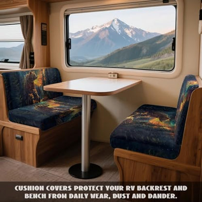 Bear Forest Pattern 2 Pcs RV Dinette Cushion Covers Anti-Slip Camper Cushion Slipcover Thickened 2 Seat Sofa Chair Cover 1 Backrest Covers and 1 Bench Covers - color: Bear Forest