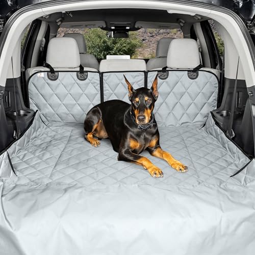 4Knines Split Cargo Liner for SUV – for Dogs & Pets, Heavy-Duty, Waterproof Trunk Mat & Cargo Cover – Fits 60/40 Split Bench & Armrest Pass-Through – Machine Washable, Non-Slip, Durable (Large, Grey) - color: Grey, size: Large
