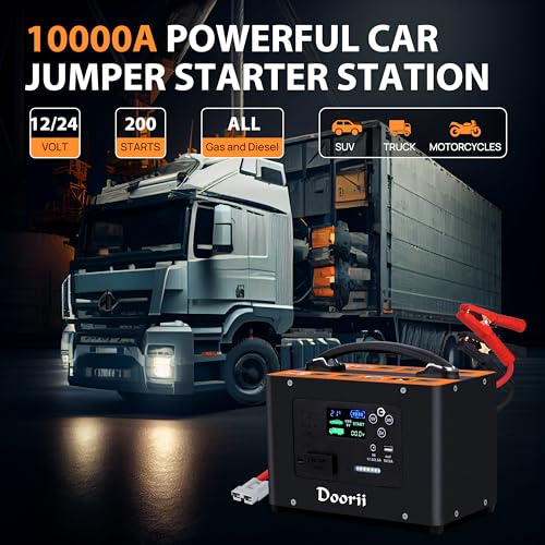 10000A Jump Starter, 24V 155WH Car Jump Starter Battery Pack for All Gas & All Diesel Engine, Portable Truck Jump Starter, Power Station for Camping Essentials (V10-1) - color: Black