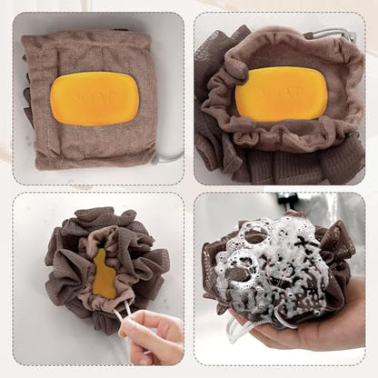 3 Pcs Soap Bar Loofah, 2 in 1 Bar Soap Loofah Pouch Can Hold Soap Effective Exfoliation for Bathing (Green+ Coffee Brown+ Purple) - style: Green+ Coffee Brown+ Purple