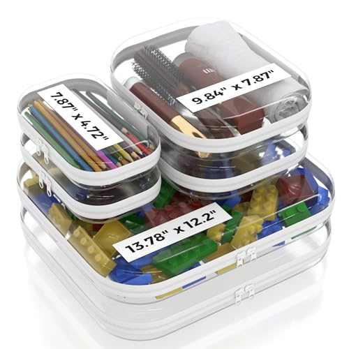 Extra Large 13.7" Heavy Duty Clear Hard Shell Zipper Case 6 Pack, 2x Large, 2x Medium, 2x Small, Clear Travel Makeup Case, Hard Plastic Travel Toiletry & Cosmetic Bag, Toy & Make Up Organizer Pouch - color: White, size: Large