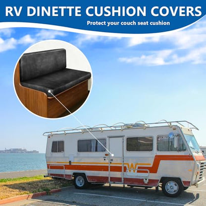 ANARACHON Leather Look RV Dinette Cushion Covers, Stretchable Camper Couch Cushion Covers Washable RV Bench Seat Cover for Travel Trailer Couch (1 Backrest Cover & 1 Bench Cover, 02 Dark Grey) - color: 02 Dark Grey, size: 1 Set