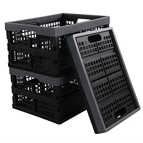 3-Pack 15 L Plastic Collapsible Crate, Folding Storage Baskets, Black
