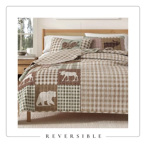 Great Bay Home Lodge Quilt Set - 2-Piece Twin/Twin XL Size Rustic Bedding Set - Lightweight, All-Season, Reversible Bedspread (Hemlock Green/Brown) - color: Hemlock Green/Brown, size: Twin / Twin XL