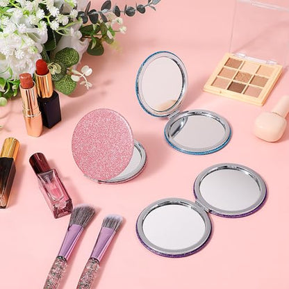 3 Pcs Purse Mirror Compact,Portable Sparkle Small Compact Mirror,Shiny Small Purse Mirror 2X1 Magnifying for Women Girls Bag,Wallet,Pocket