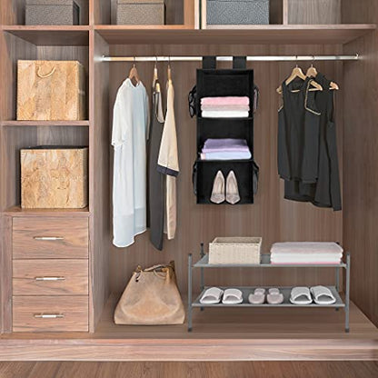 MAX Houser 3-Shelf Hanging Closet Organizers, Collapsible Closet Hanging Shelves for Camper, Nursery Hanging Organizers, Black, 2-Pack - color: Dark