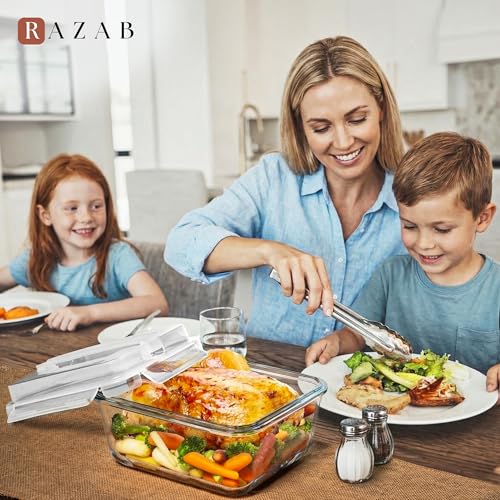 Razab 2700ml / 91Oz / 11.5 Cups Large Glass Food Storage Containers with Lids - Glass Meal Prep Containers for Roasting & Storing Leftover, Glass Lunch Container, Microwave & Oven Safe - color: Black