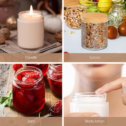 8 OZ Glass Jars with Lids, 2 Pcs Candle Jars with Plastic Woodgrain Lids & Inner Liners, Reusable Travel Containers for Creams, Makeup, Lotion, Cosmetic - color: Clear-2 Pack-8oz