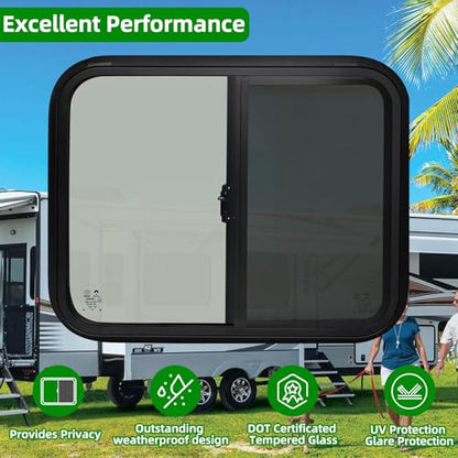 RV Window for Cargo Trailer,30"W x 24"H RV Window Replacement for Camper Travel Trailer Cargo Van,Horizontal Sliding with Trim Ring Fit 15/16" or 1-3/8" Thick Wall,Allow Error 1/16",DOT Approved - size: 30"W x 24"H