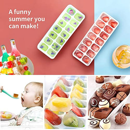 Ice Cube Trays 4 Pack, Airabc Silicone Ice Cube Trays with Removable Lid, Easy-Release Flexible 14-cube Ice Trays, LFGB Certified and BPA Free, Stackable Ice Trays with Covers for Cocktail, Freezer - color: Blue
