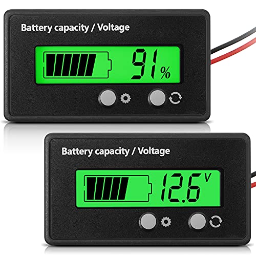 DC 12V 24V 36V 48V 60V 72V 84V Golf Cart Battery Meter with Alarm, Front Setting and Switch Key Battery Capacity Voltage Indicator Gauge Acid and Lithium ion Indicator - color: Green