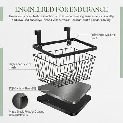 LeleCAT Grid Storage Baskets with Hooks, Over Cabinet Door Organizer, Wire Basket Hanging Storage Organizer, Kitchen Bathroom Organizer (Black, Large) - size: Large