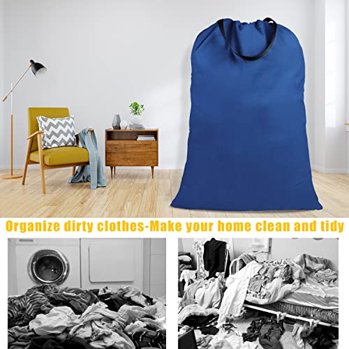 Cotton Canvas Laundry Bag with Handles & Drawstring Straps, Heavy Duty Extra Large Laundry Bags for Laundromat and Household, 25.5x34 Inch, Navy Blue - color: Navy Blue