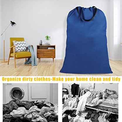 Cotton Canvas Laundry Bag with Handles & Drawstring Straps, Heavy Duty Extra Large Laundry Bags for Laundromat and Household, 25.5x34 Inch, Navy Blue - color: Navy Blue