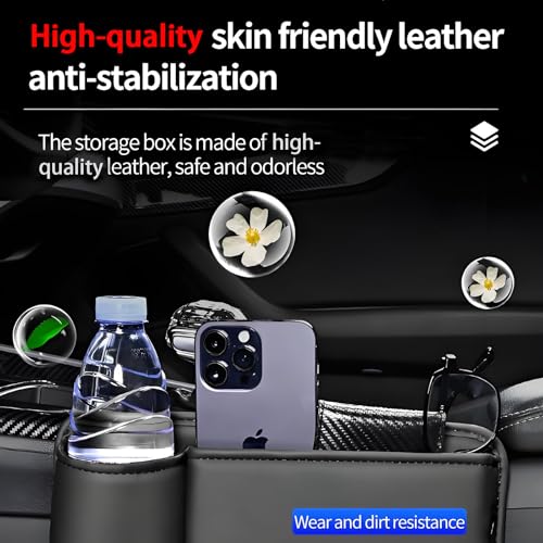 Car Seat Gap Filler Organizer, Universal Premium Leather Seat Organizer with Cup Holder, Seat Gap Storage Box with Bottle Holder, Car Leather Gap Bag Front Center Console Seat (Passenger Side) - size: Passenger Side