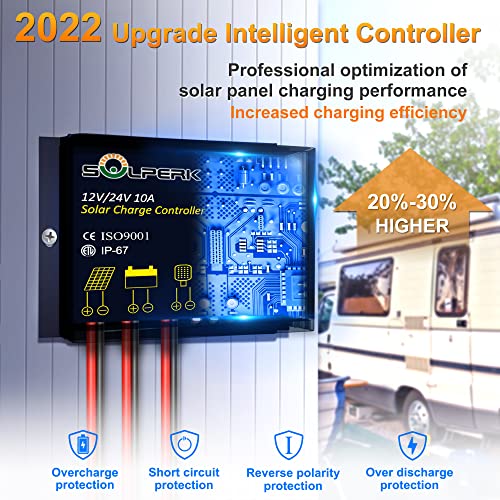 SOLPERK Solar Panel Kit 30W 12V, Waterproof Solar Battery Trickle Charger Maintainer + Upgrade Waterproof Controller + Adjustable Mount Bracket for Boat Car RV Motorcycle Marine Automotive - size: 30W PWM+Load