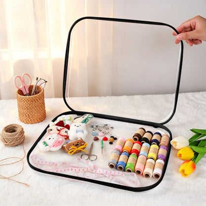 3 Pack Extra Large Clear Hard Shell Zipper Case with Labels, Travel Toiletry Pouch Makeup Organizer, Clear Diaper Bag, Hard Plastic Storage Bins for Board Game Toy Puzzle Stationery, Black - color: Black