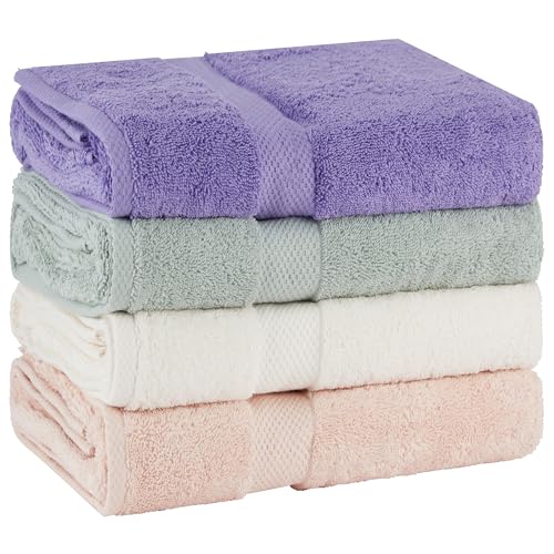 BolBom Towels 4 Pack Medium Bath Towel Set, 27“X54” Inches, 500 GSM 100% Ring Spun Cotton, Lightweight and Highly Absorbent Quick Drying Premium Towels for Hotel, Spa,Bath and Bathroom - color: Ivory, Peach, Purple, Sage