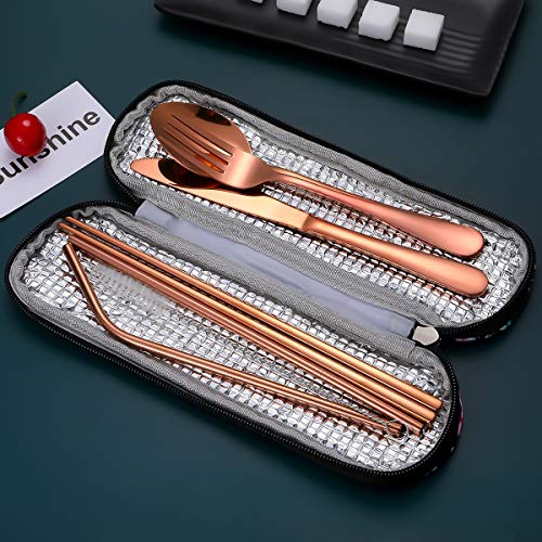 Travel Utensils,Reusable Silverware Set To Go Portable Cutlery Set with a Waterproof Carrying Case for Lunch Boxes Workplace Camping Picnic (Rosegold) - color: Rosegold