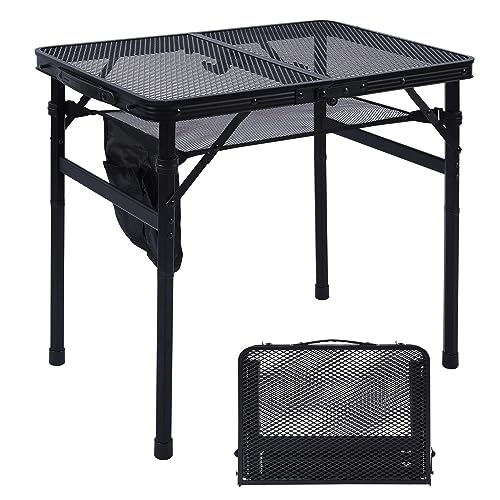 JOUYEK Camping Table, 2x1.3 FT Portable Folding Grill Table, Lightweight Height Adjustable Metal Tables with Mesh Desktop and Mesh Bag, Outdoor Tables for Camping, Picnic, Beach and BBQ, Black - style: 2x1.3 FT