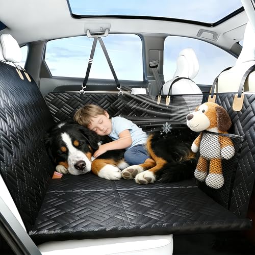 Dog Car Seat Cover, 600D Heavy Duty Waterproof Pet Back Seat Extender with Hard Bottom, Nonslip Scratch Proof Dog Hammock, Machine Washable Car Protector for Cars Trucks SUVs - color: Black