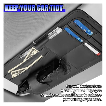 Car Sun Visor Organizer, Vehicle Sunglasses Holder, Automotive Storage Pocket for Pen, Glasses, Ticket, Card, Auto Interior Accessories Pocket for Car, SUV, Truck (Black)