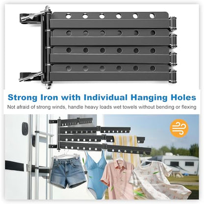 Saillong RV Clothes Drying Rack, Iron Material, 4 Sturdy Arms, Holds up to 48 Pieces of Clothing Once, Motorhomes Ladder Drying Rack for Laundry (1 Pack)