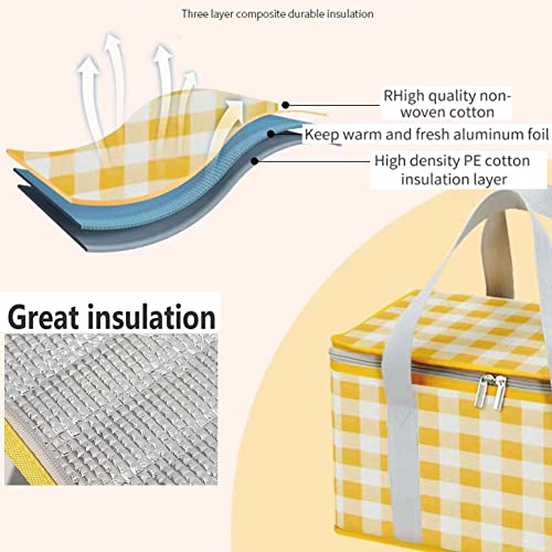 Insulated Reusable Food Picnic Bag Beach Bags, Cooler Bags with Zippered Top -for Hot or Cold,Picnic Basket Collapsible,Beach, Outdoor Party, Camping,Festivals (Yellow) - color: Yellow