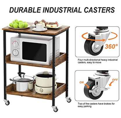 ASTARTH Kitchen Microwave Cart, 3 Tier Rolling Utility Cart on Wheels Coffee Cart, Storage Islands for Living and Kitchen Room