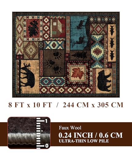 YIHOUSE Rustic Cabin Area Rug 8x10,Machine Washable Lodge Bear Rug,Non-Slip Low Pile Print Pattern Southwestern Rug for Living Room Bedroom - color: Brown, size: 8'x10' (Rectangular)