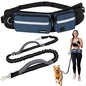 PetAmi Hands Free Dog Leash Belt Bag for Walking, Jogging - Double Zipper Pouch with Poop Bag Dispenser, Dual Padded Handles Reflective Bungee Leash, Single (Navy) - color: Navy, size: 1 Leash