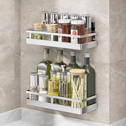 2PCS Kitchen Spice Rack, SUS304 Stainless steel Wall Mount Storage Rack, Seasoning Container, 11.8Inch Spice Organizer, Kitchen Seasoning Hanging Rack, Bathroom Shelf for Storing Toiletries - size: 11.8Inch 2PC
