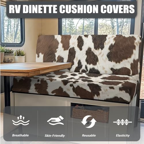 Cow Brown 3 Pcs RV Dinette Cushion Covers Breathable Camper Cushion Slipcover with Pillowcase, Stretch 2 Seat Sofa Chair Cover Camper Seat Covers Dinette Booth - color: Cow Brown