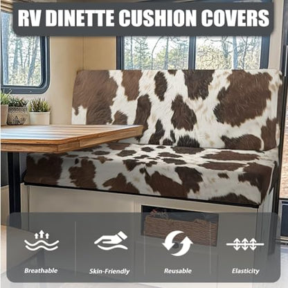 Cow Brown 3 Pcs RV Dinette Cushion Covers Breathable Camper Cushion Slipcover with Pillowcase, Stretch 2 Seat Sofa Chair Cover Camper Seat Covers Dinette Booth - color: Cow Brown