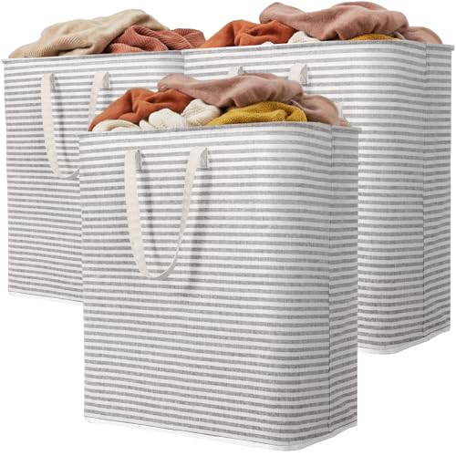 Lifewit 3 Pack Laundry Basket 100L Each, Collapsible Clothes Hamper with Reinforced Handles, Freestanding Waterproof Design for Bedroom and Laundry Room, Grey 300L Total - color: Grey, size: 3 x 100L