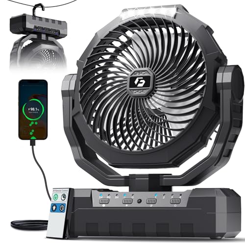 FRIZCOL 3-in-1 Camping Fan - Portable Fans Rechargeable - 24000mAh Battery Powered Fan with Light & Remote for Indoor, Outdoor, Tent, Travel, Fishing, Jobsite, Gifts for Men Dad Him - Black - color: Black, style: 24000mAh Internal
