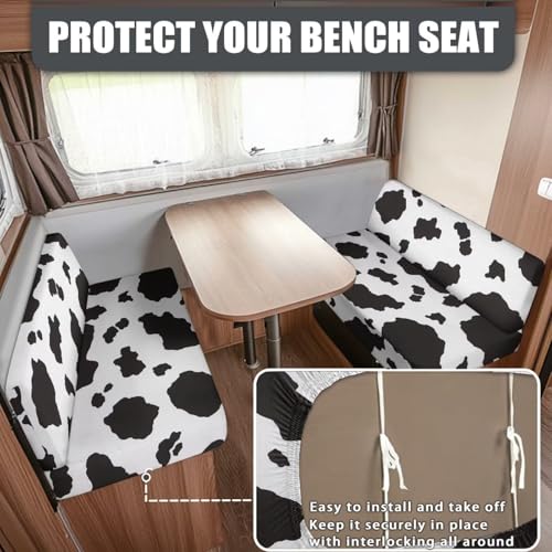 Cow Print RV Dinette Cushion Covers,Couch Cushion Slipcovers Stretch Camper Cushions Cover Replacement Sofa Slipover for Travel Trailer Couch Includes Backrest Cover & Bench Cover - color: Cow Print