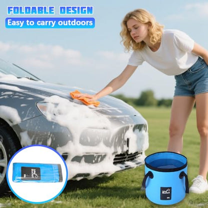 Bittwee 20L 5 Gallon Car Collapsible Bucket with Handle, Outdoor Vehicle Washing Water Folding Container, Leakproof Portable Automotive Wash Basin, Universal for SUV RV Truck (Sky Blue) - color: Sky Blue