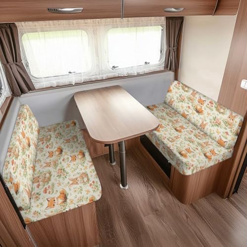 Fox Rabbit Mushroom Floral Print RV Dinette Cushion Covers Camper Sofa Cushion Cover Stretchable RV Dinette Seat Covers 2Pcs with Backrest & Bench Cover 2Sets - color: Fox Rabbit Mushroom Floral